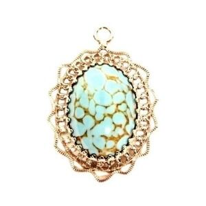 Vintage Danecraft Sterling Silver Turquoise Cabochon Necklace Pendant*925